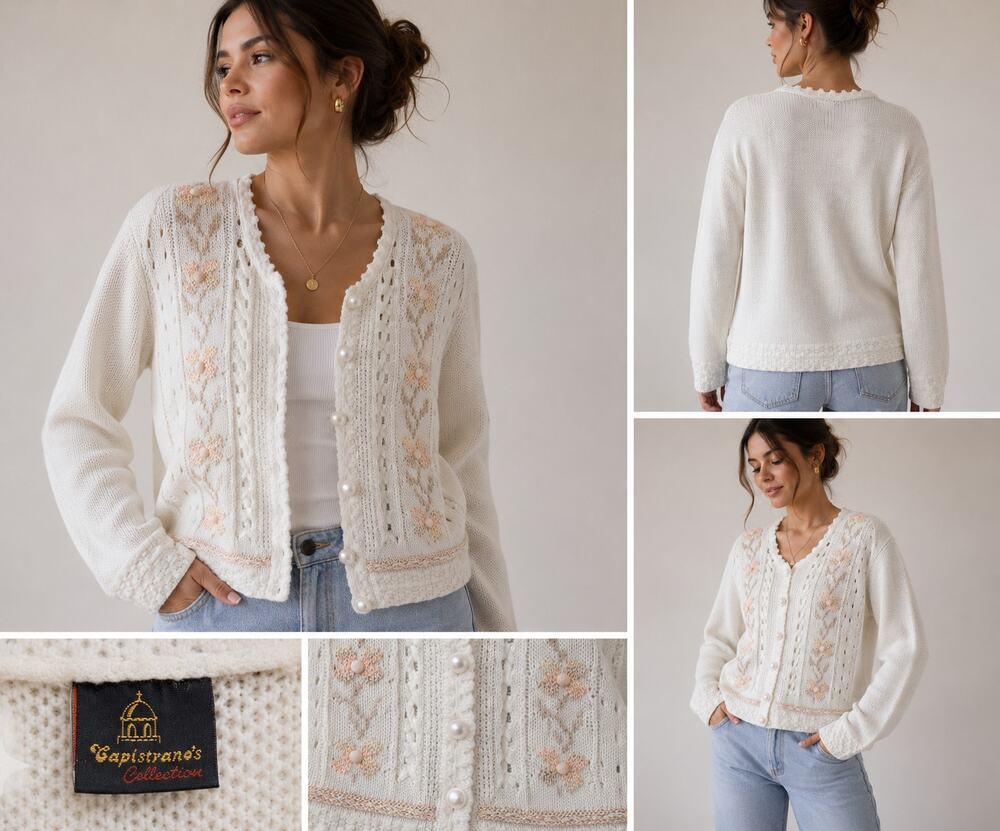Vintage Capistrano's Collection Floral Pearl Button Cardigan Sweater Women's L